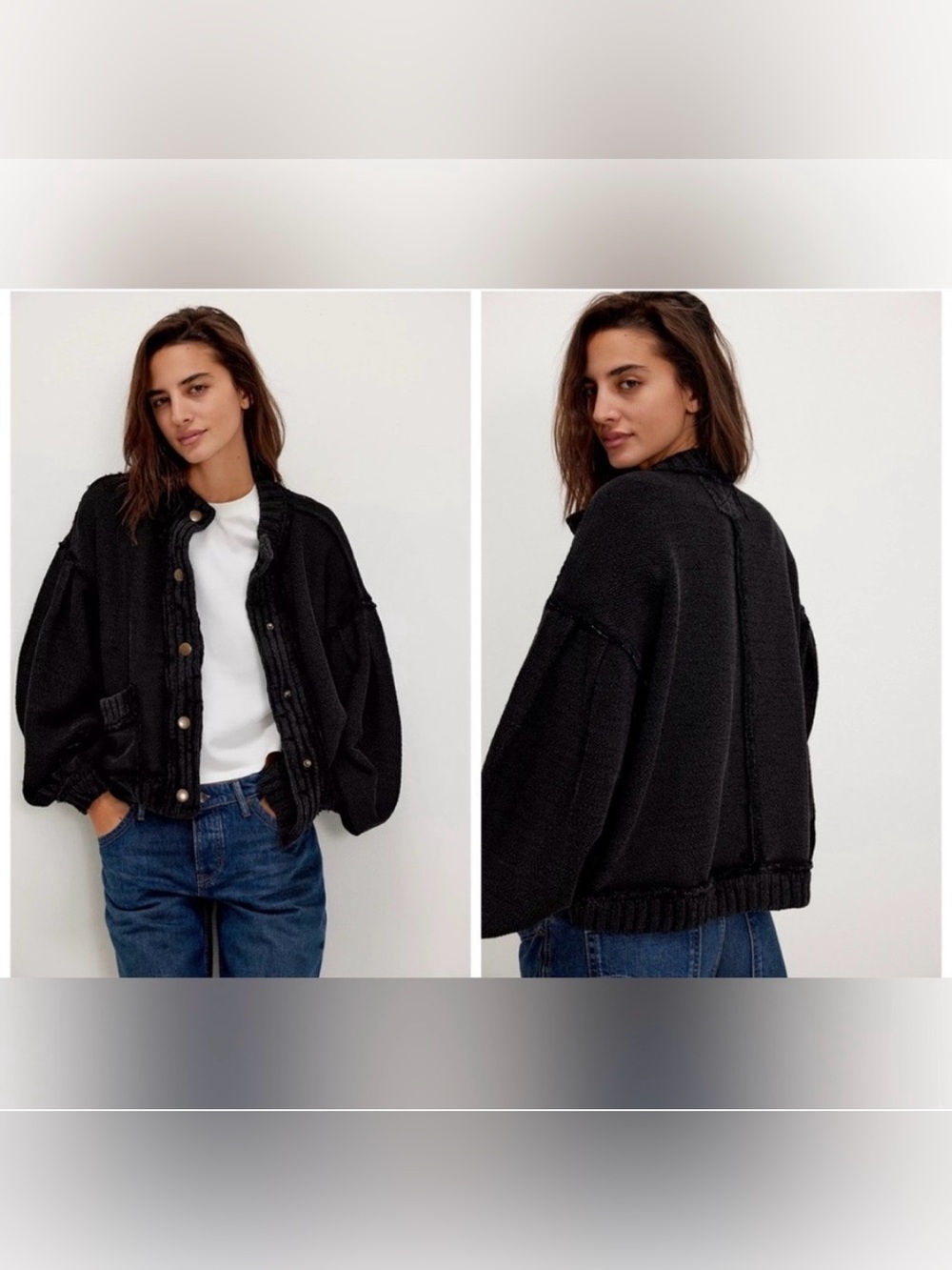 Free People Cute In This Cardi Cardigan Terry Black Medium Sweater